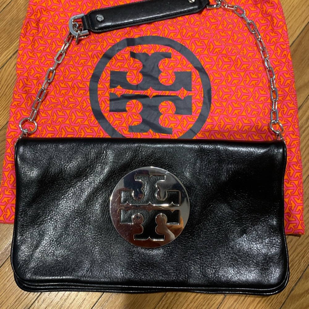 Tory Burch Reva black and silver clutch